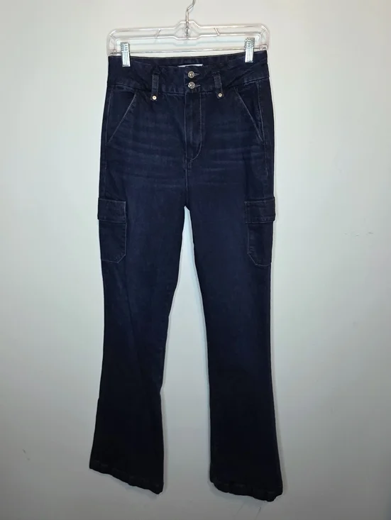 Paige Dion High Rise Cargo Flare Jeans Gracie Lou Dark Wash Y2K 90s Size 27 - Picture 2 of 11